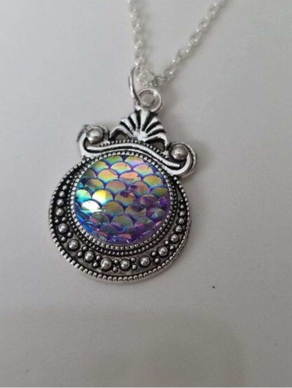 Mermaid Irridescent 925S Plate 20 Inch Chain Necklace